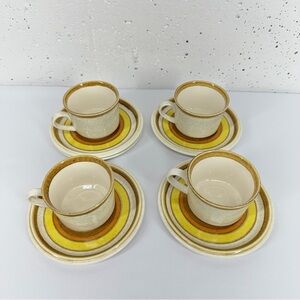 Vintage Mikasa Stone Manor Sun Circles Lot of 9 Coffee Tea Cups & Saucers